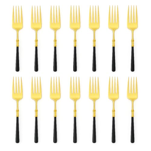 Coslifestore Eco-Friendly Biodegradable Acrylic Gold Cutlery – 12 Piece Premium Reusable Flatware for Dining, Parties & Events (Golden-Black-Fork) - Image 1