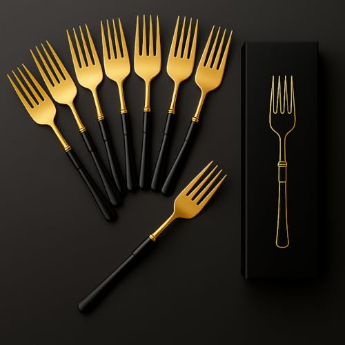 Coslifestore Eco-Friendly Biodegradable Acrylic Gold Cutlery – 12 Piece Premium Reusable Flatware for Dining, Parties & Events (Golden-Black-Fork) - Image 5