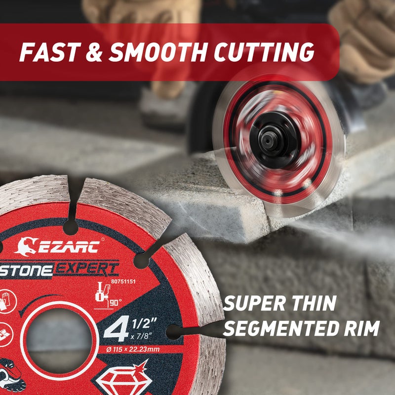 EZARC 4-1/2 inch Segmented Diamond Blade, Diamond Cutting Wheel for Angle Grinder Stone Master, 4.5" Stone Blade for Cutting Concrete Granite Masonry Brick, 7/8"-20mm-5/8 Arbor (2-Pack) - Image 2