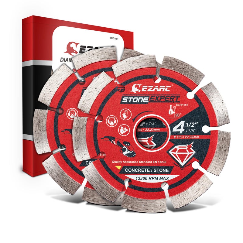 EZARC 4-1/2 inch Segmented Diamond Blade, Diamond Cutting Wheel for Angle Grinder Stone Master, 4.5" Stone Blade for Cutting Concrete Granite Masonry Brick, 7/8"-20mm-5/8 Arbor (2-Pack) - Image 1