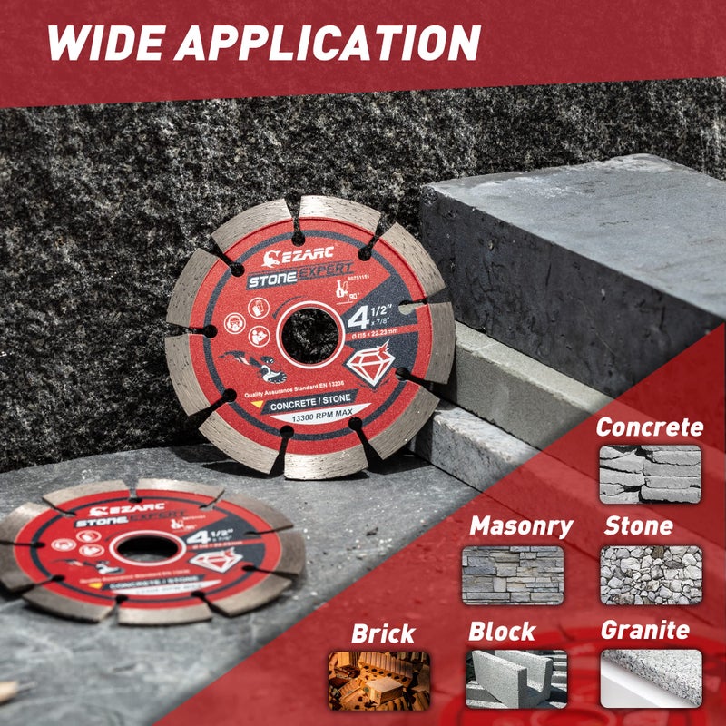 EZARC 4-1/2 inch Segmented Diamond Blade, Diamond Cutting Wheel for Angle Grinder Stone Master, 4.5" Stone Blade for Cutting Concrete Granite Masonry Brick, 7/8"-20mm-5/8 Arbor (2-Pack) - Image 5