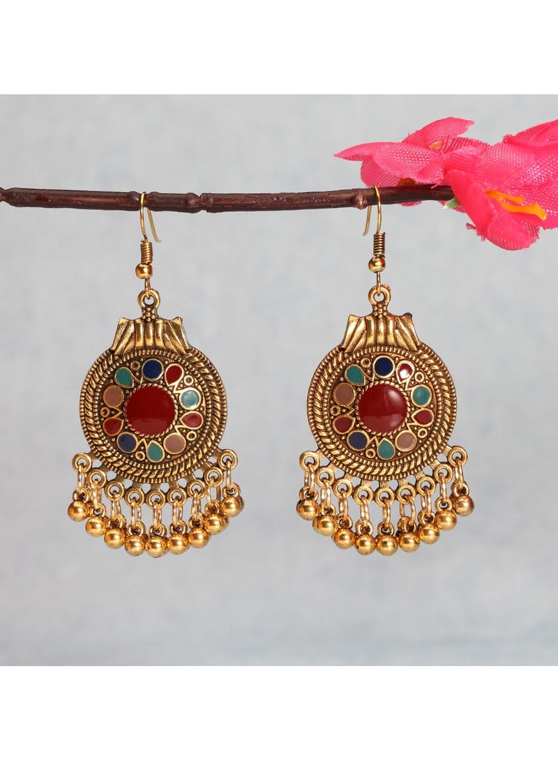 AROAQ Vintage Statement Drop Dangle Earrings, Bohemian Hanging Disc Metal Ball Tassel Earrings, Durable and Elegant Roman Style Long Dangle Hook Earring Jewelry for Women Girls, (1 Pair Black)  - Image 4