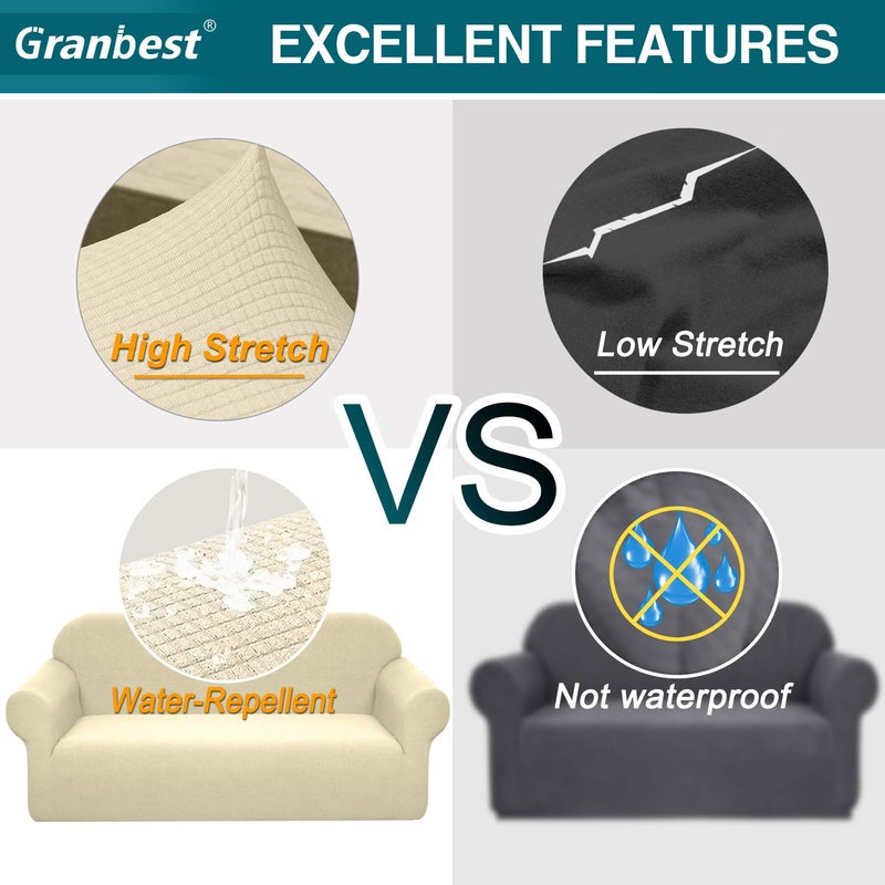 Granbest Premium Water Repellent Sofa Cover High Stretch Couch Slipcover Super Soft Fabric Couch Cover (Beige,Large) - Image 4