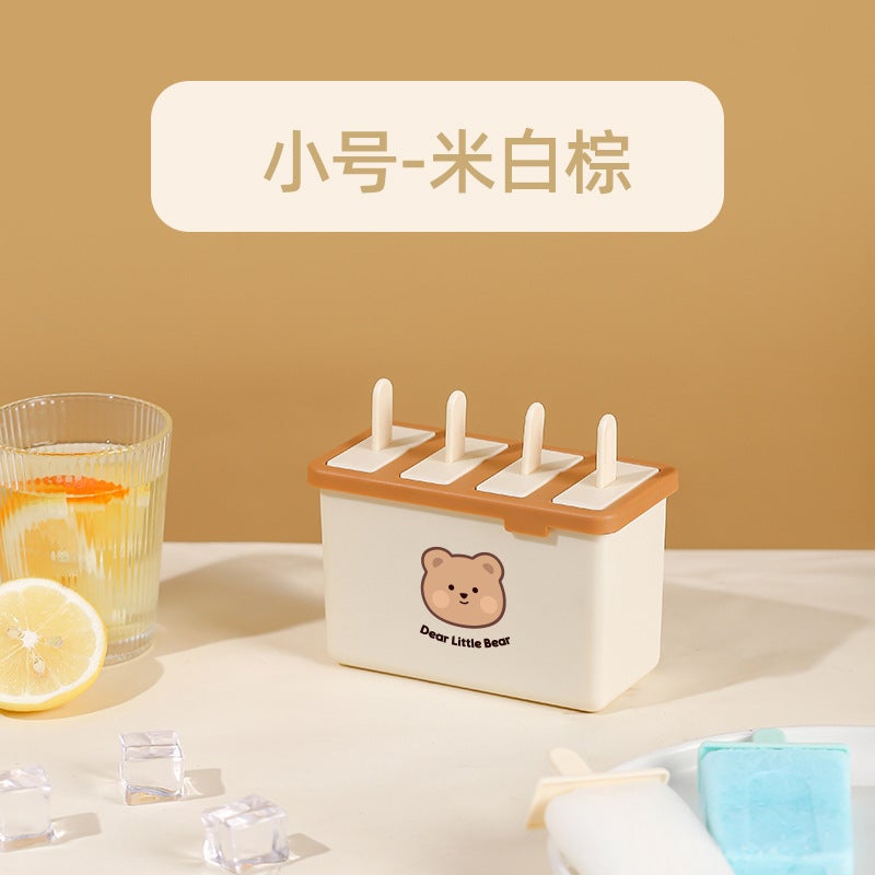 Food-Grade Popsicle Molds with Lid Khaki 4 + Bear stickers 
