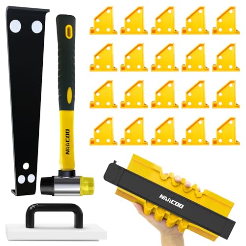 NAACOO Laminate Flooring Tools, NAACOO LVP Installation Kit, Professional Vinyl Flooring Tools - Tapping Block with Handle, 10” Contour Gauge, Pull Bar, 2 in 1 Spacers, Double-Faced Mallet. - Image 1
