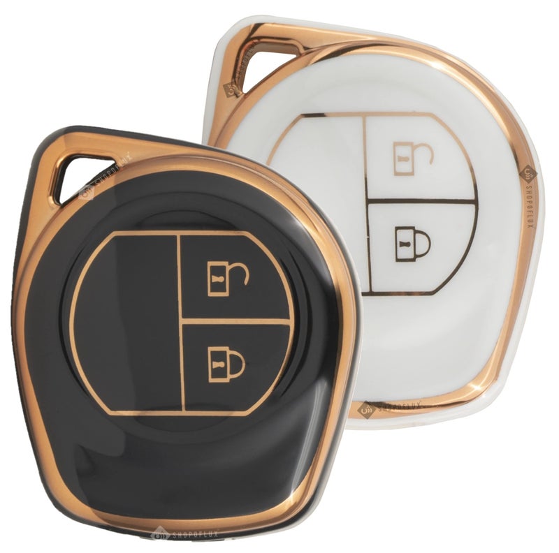 Shopoflux TPU Key Cover Compitable with Swift | baleno | Ertiga | Wagonr | Celerio | Swift Dzire | Alto | Fronx | Brezza | S Presso | Ignis | K10 2 Button Remote Key (Black & White Pack of 2) - Image 1