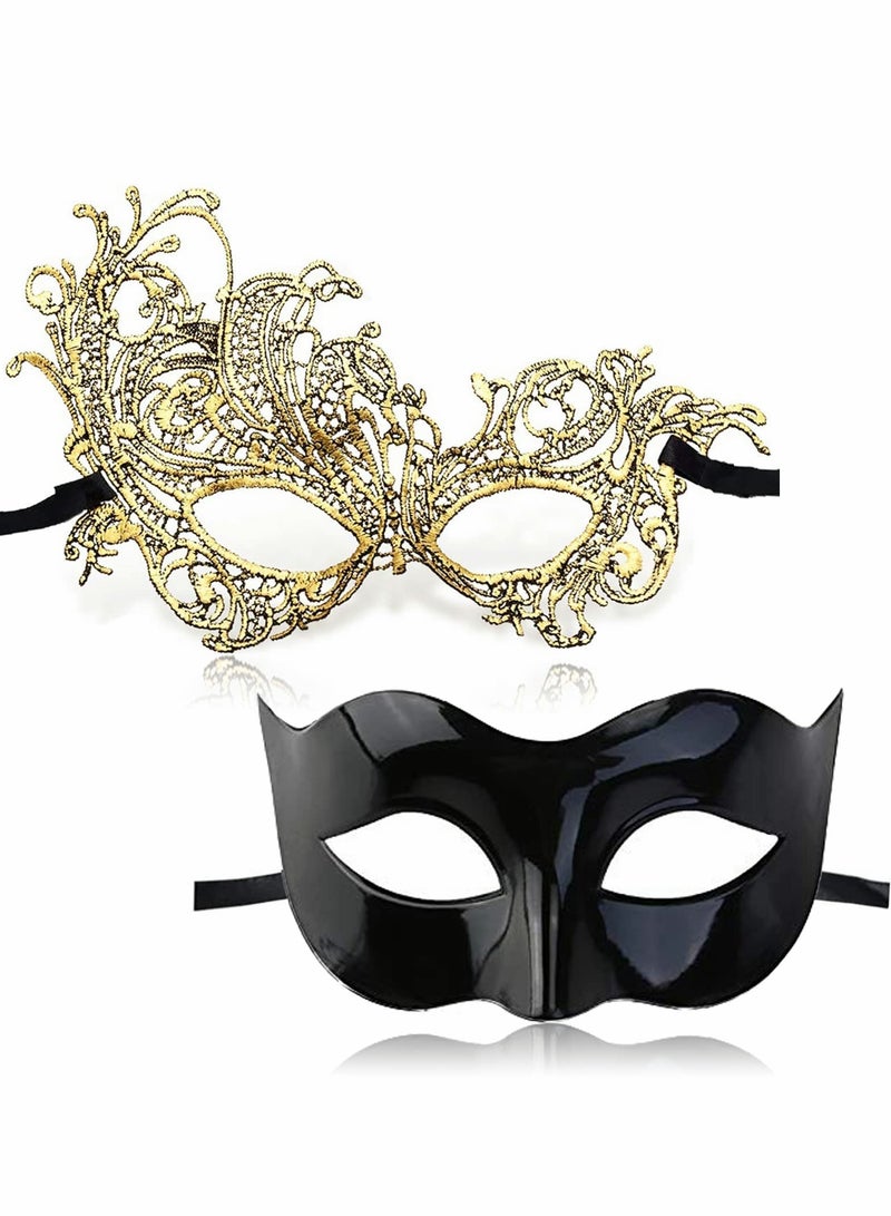Couples Masquerade Masks Set - Elegant Venetian Flower Masks for Mardi Gras & Prom (2 PCS) - Image 1