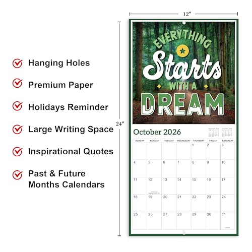 BooQool 2026 Wall Calendar – 12 Months Motivational Calendar 2026, Jan - Dec 2026, 2026 Wall Calendar 12" x 24" (Open), Thick Glossy Paper, Hanging Holes, Large Blocks, Perfect Organizer - Motivational - Image 3