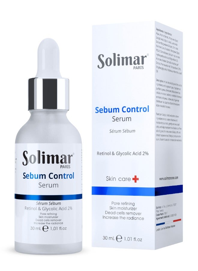 Solimar Paris Sebum Control Serum 30ml - for Acne prone skin, Reduces Excess Sebum & Refines Pores - Image 1