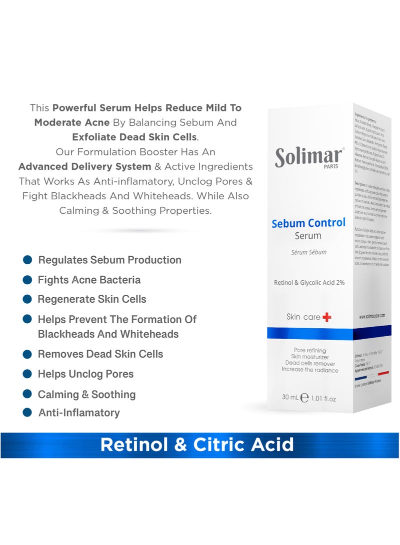 Solimar Paris Sebum Control Serum 30ml - for Acne prone skin, Reduces Excess Sebum & Refines Pores - Image 2