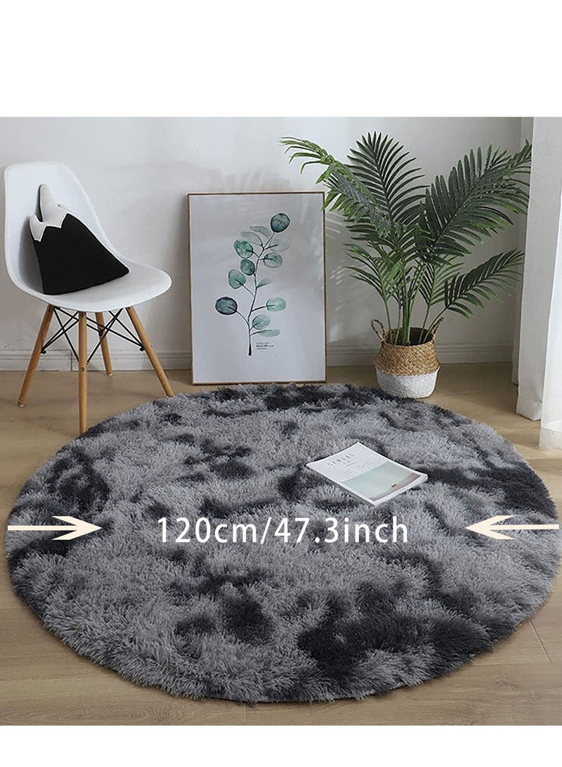 MLADEN Soft  Dark Grey Round Rug For Bedroom Modern Fluffy Circle Carpet For Kids Girls Baby Room Rug Indoor Plush Circular Nursery Rugs Cute Cozy Area Rugs For Living Room 120*120 Cm - Image 2