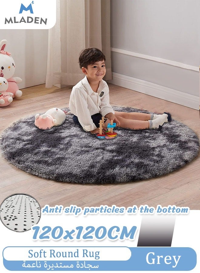 MLADEN Soft  Dark Grey Round Rug For Bedroom Modern Fluffy Circle Carpet For Kids Girls Baby Room Rug Indoor Plush Circular Nursery Rugs Cute Cozy Area Rugs For Living Room 120*120 Cm - Image 1