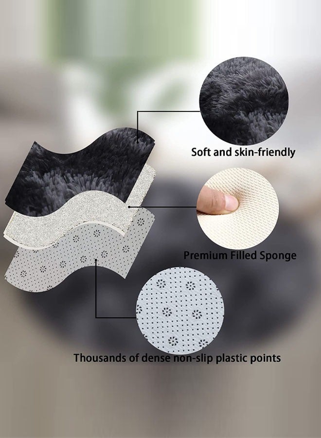 MLADEN Soft  Dark Grey Round Rug For Bedroom Modern Fluffy Circle Carpet For Kids Girls Baby Room Rug Indoor Plush Circular Nursery Rugs Cute Cozy Area Rugs For Living Room 120*120 Cm - Image 3