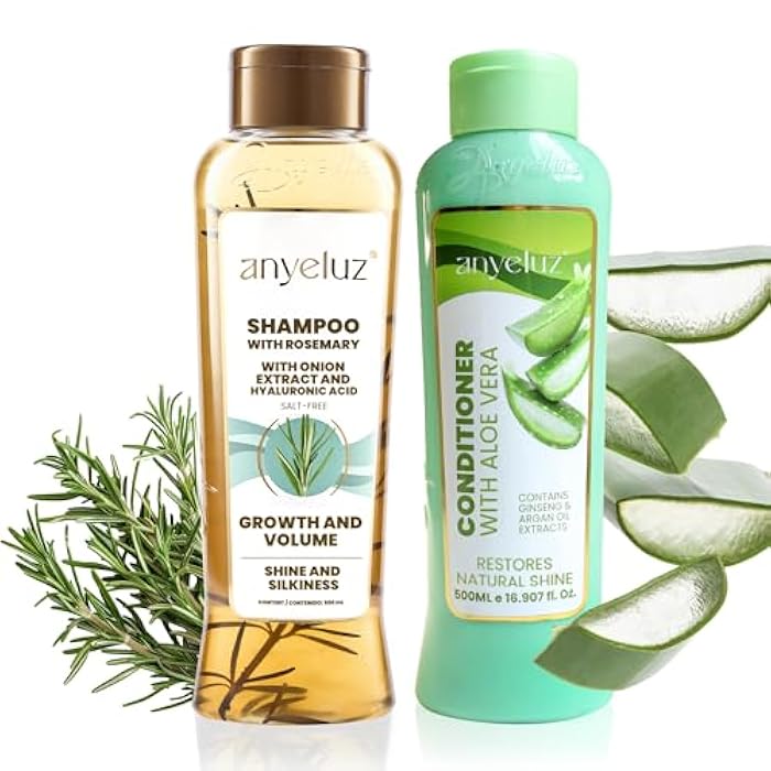 ANYELUZ Rosemary Shampoo and Aloe Conditioner Set, Volume and Hydration for your Hair, with Hyaluronic, Argan Oil and Rosemary, Moisturizes and Enhances Shine - Image 1