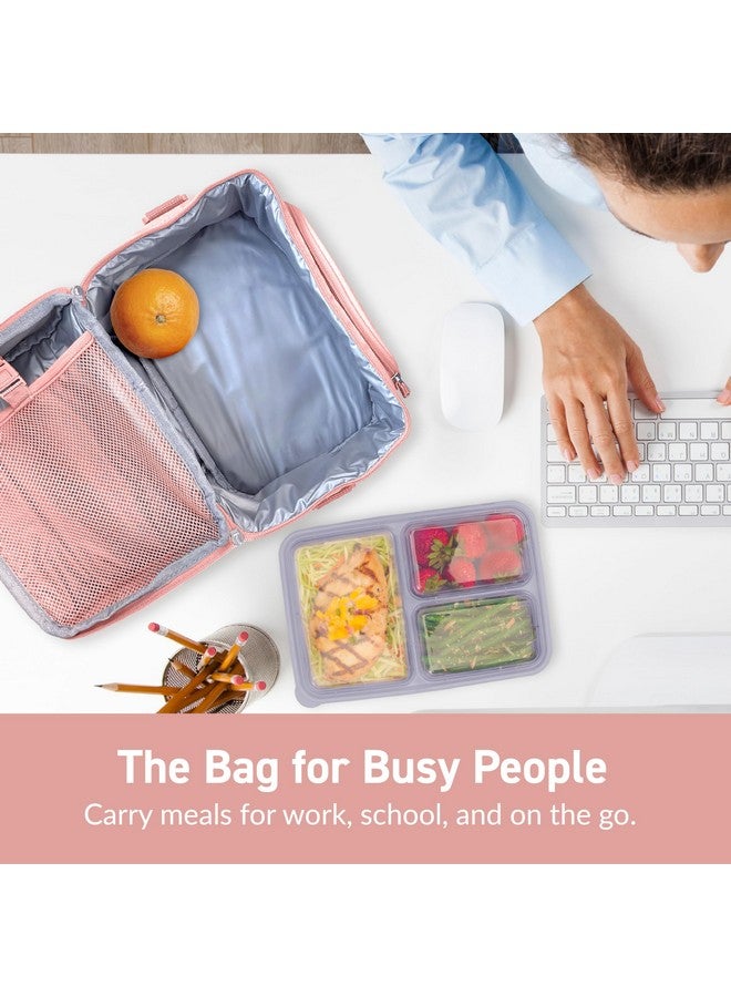 بنتجو حقيبة غداء فاخرة من Bentgo - حقيبة غداء متينة ومعزولة بجيب خارجي بسحّاب، وجيب شبكي داخلي، وأحزمة مبطنة وقابلة للتعديل، وسحّابات ثنائية الاتجاه - تناسب معظم صناديق الغداء (وردي فاتح) - Image 2