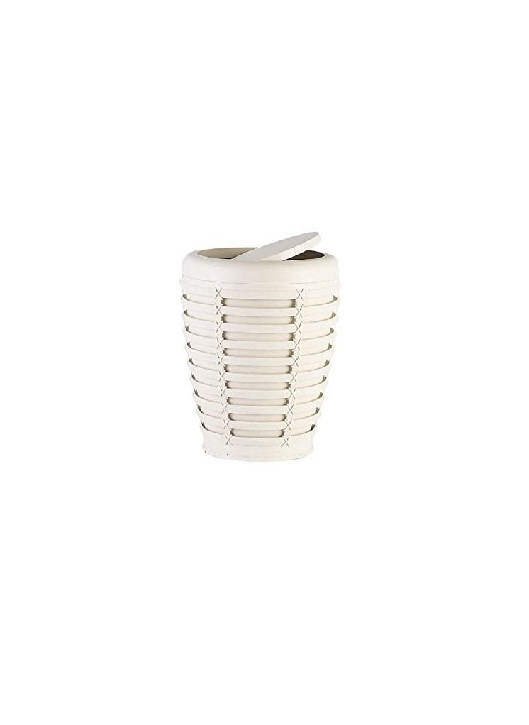 Primanova - Palm plastic  basket trash can with swing lid, can be for in your home under desk, office, bedroom, bathroom,6 liter, beige - Image 1