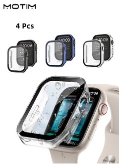 Motim 4 Packs 2 in 1 Watch Screen Protector Case Compatible for Apple Watch Ultra 49mm Tempered Glass Waterproof Hard PC iWatch Screen Cover  - Image 1