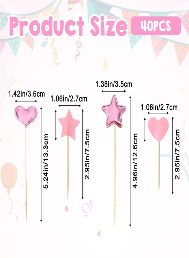 Sibba 40Pcs Glitter Star Cupcake Toppers Colorful Heart Cupcake Toppers Multicolor Cake Picks Decorations for Birthday Party, Baby Shower, Valentine Dessert Decor - Image 2