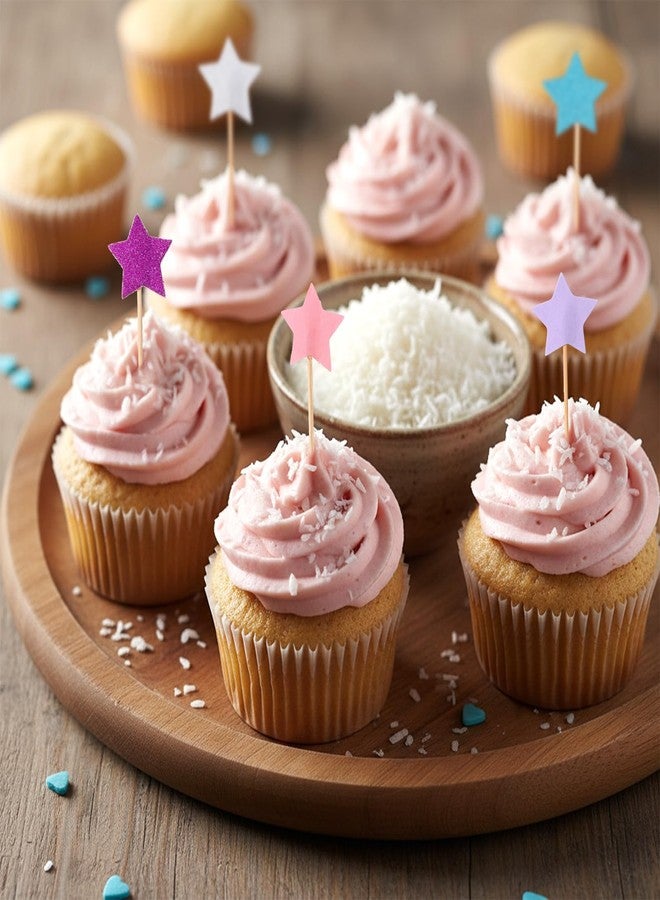 Sibba 40Pcs Glitter Star Cupcake Toppers Colorful Heart Cupcake Toppers Multicolor Cake Picks Decorations for Birthday Party, Baby Shower, Valentine Dessert Decor - Image 3