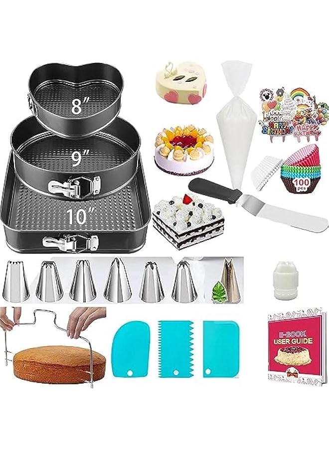 Baking Pan Set Springform Cake Pan Set Steel Nonstick Leakproof Molds with Removable Bottom Dishwasher Food Grade HeatResistant for Cake Pizzas3 PCS) - Image 1