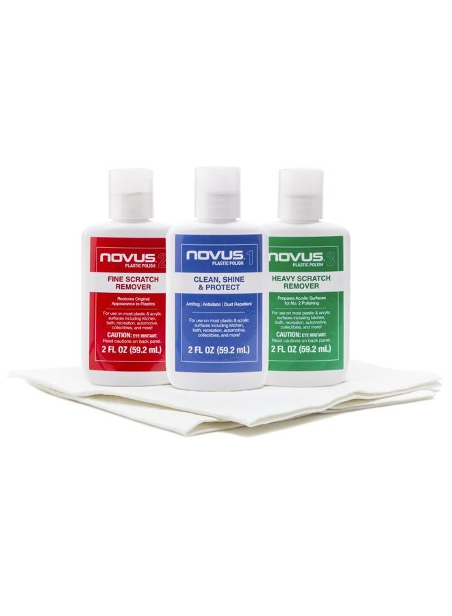NOVUS -PK1-2 | Plastic Clean & Shine #1, Fine Scratch Remover #2, Heavy Scratch Remover #3 and Polish Mates Pack | 2 Ounce Bottles - Image 1
