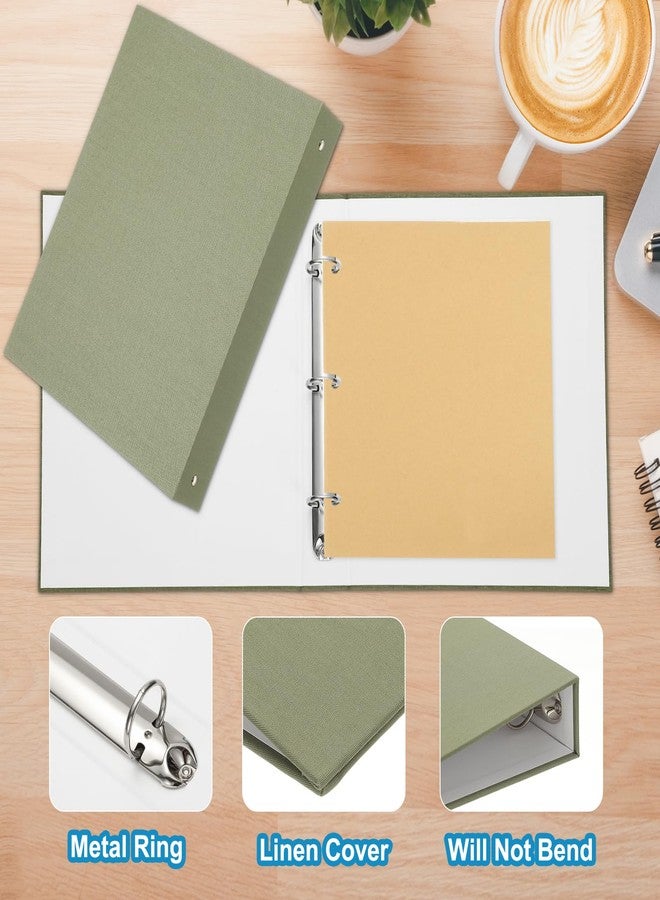 باتيكيل مجلد باتيكيل ذو 3 حلقات مقاس A4، قطعة واحدة، حلقة دائرية مقاس 1 بوصة، غلاف متين من الكتان، مناسب لورق مقاس 8.5 × 11 بوصة، للوصفات والصور والمكاتب، أخضر - Image 4