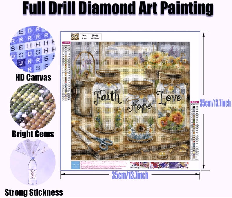 Legrace Diamond Art Painting Kits for Adults - Faith Love Hope Full Drill Diamond Dots Paintings for Beginners, Round 5D Paint with Diamonds Pictures Gem Art Painting Kits DIY Adult Crafts Kits 12x16inch - Image 4