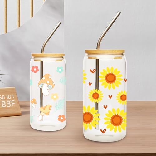 CRASHOT UV DTF Cup Wraps Transfer - 12 Sheets Boho UV DTF Sticker for 16 OZ Glass, Boho Rainbow, Daisy, Flower, Cow, Bee, Strawberry, Mushroom, Coffee Style, Gifts for Students, Tearcher, Friends - Image 2