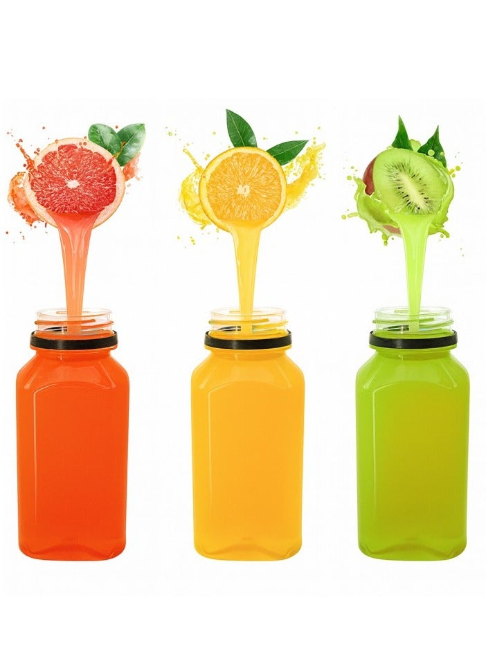 لافيش زجاجات بلاستيكية مربعة فارغة قابلة لإعادة الاستخدام، ٢٤ زجاجة، سعة ٢٠٠ مل/٦ أونصة | حاويات شفافة لحفظ العصائر والحليب والماء بأغطية سوداء | زجاجات مشروبات محمولة بحجم مناسب للسفر - Image 4