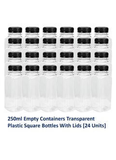 Lavish 250 ml Empty Containers Transparent Plastic, 24 Pcs Square Bottles with Secure Black Lids  - Image 1