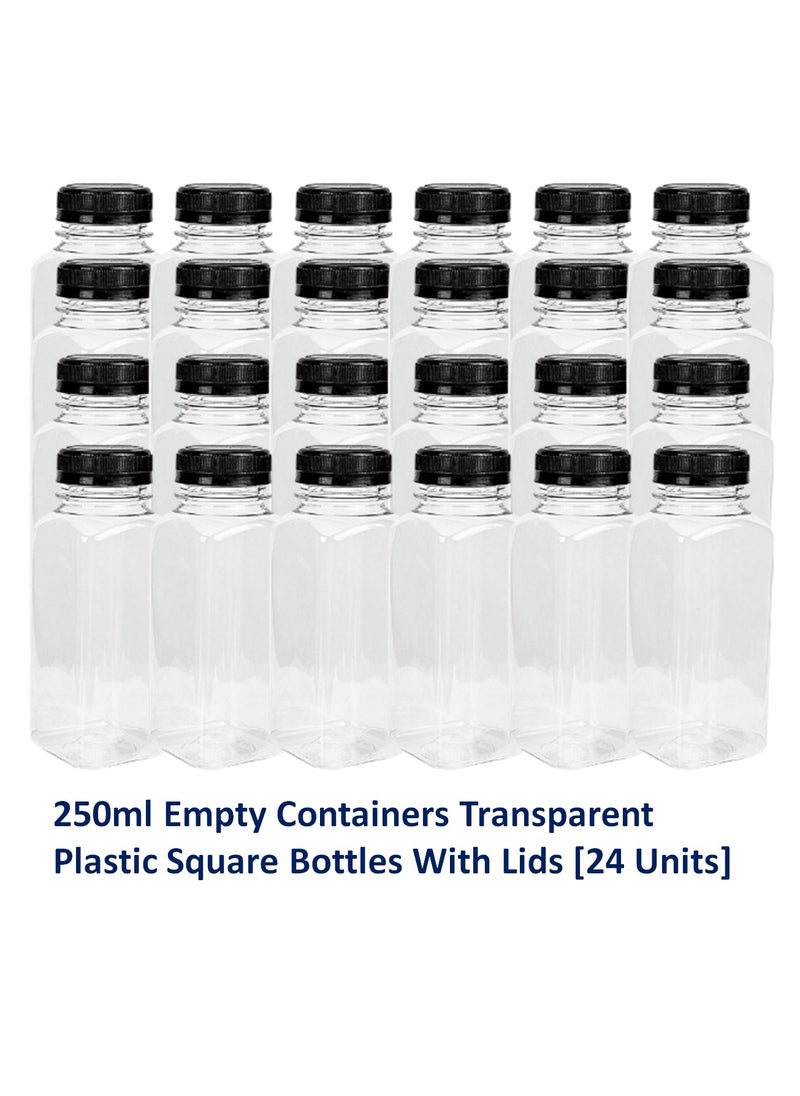 Lavish - 250 ml Empty Containers Transparent Plastic, 24 Pcs Square Bottles with Secure Black Lids - Image 1