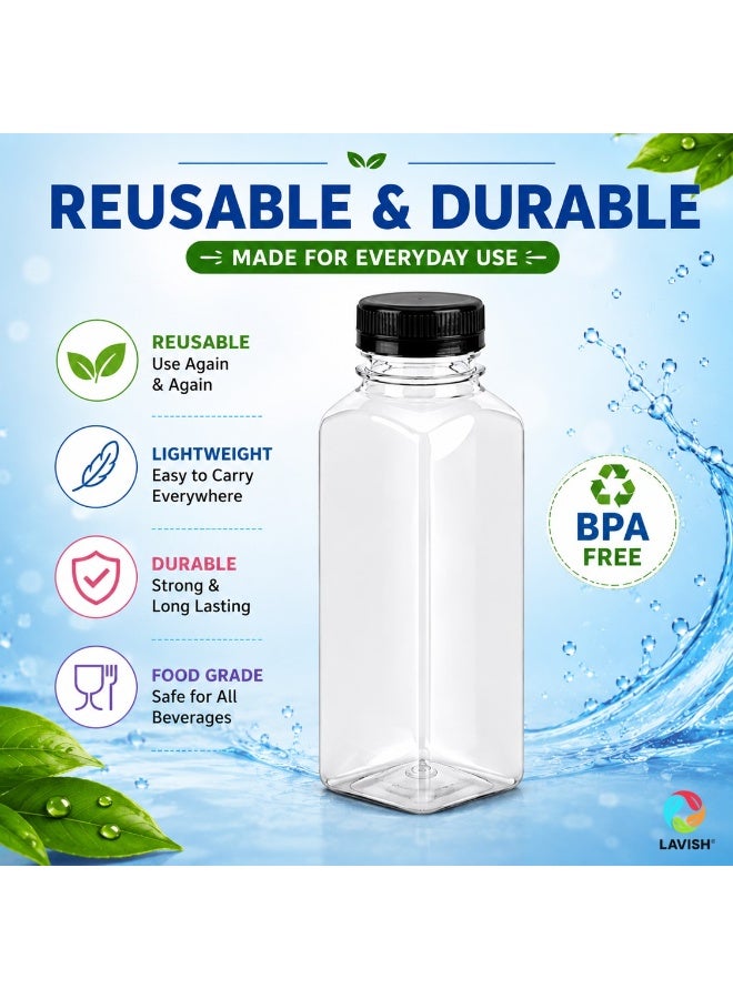 Lavish Empty Plastic Reusable Square Bottles 24Pcs 200ml/6Oz | Transparent Juice, Milk, Water Storage Containers with Black Caps | Portable Travel Size Beverage Bottles - Image 5