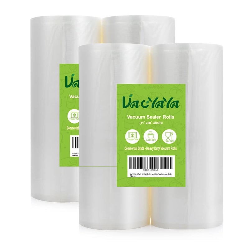 VacYaYa 4 Pack 11X50 Rolls Total 200 feet Vacuum Sealer Bags Rolls with BPA FreeHeavy DutyGreat for Sous Vide and Vac Seal storage Rolls