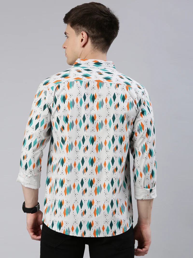 Joven Men's Grey Printed Cotton Casual Shirt