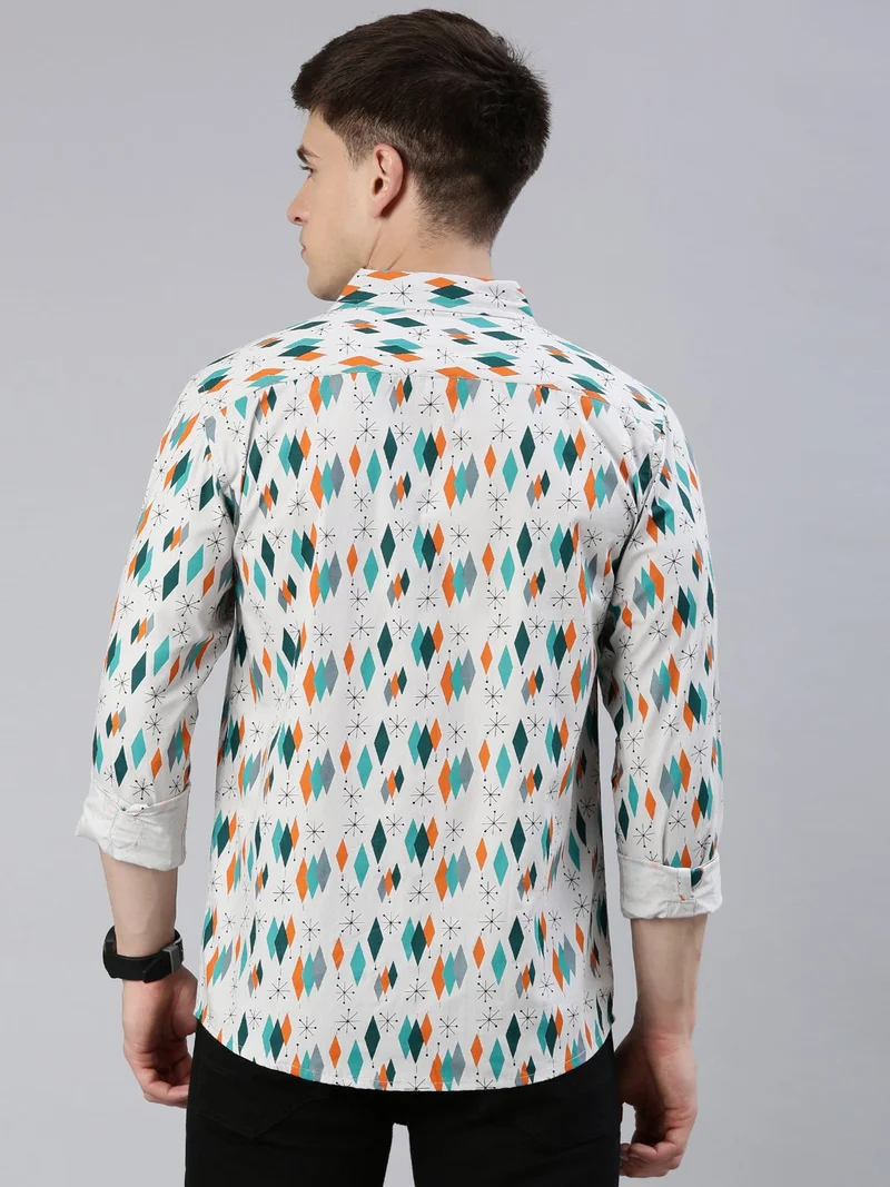 Joven Men's Grey Printed Cotton Casual Shirt