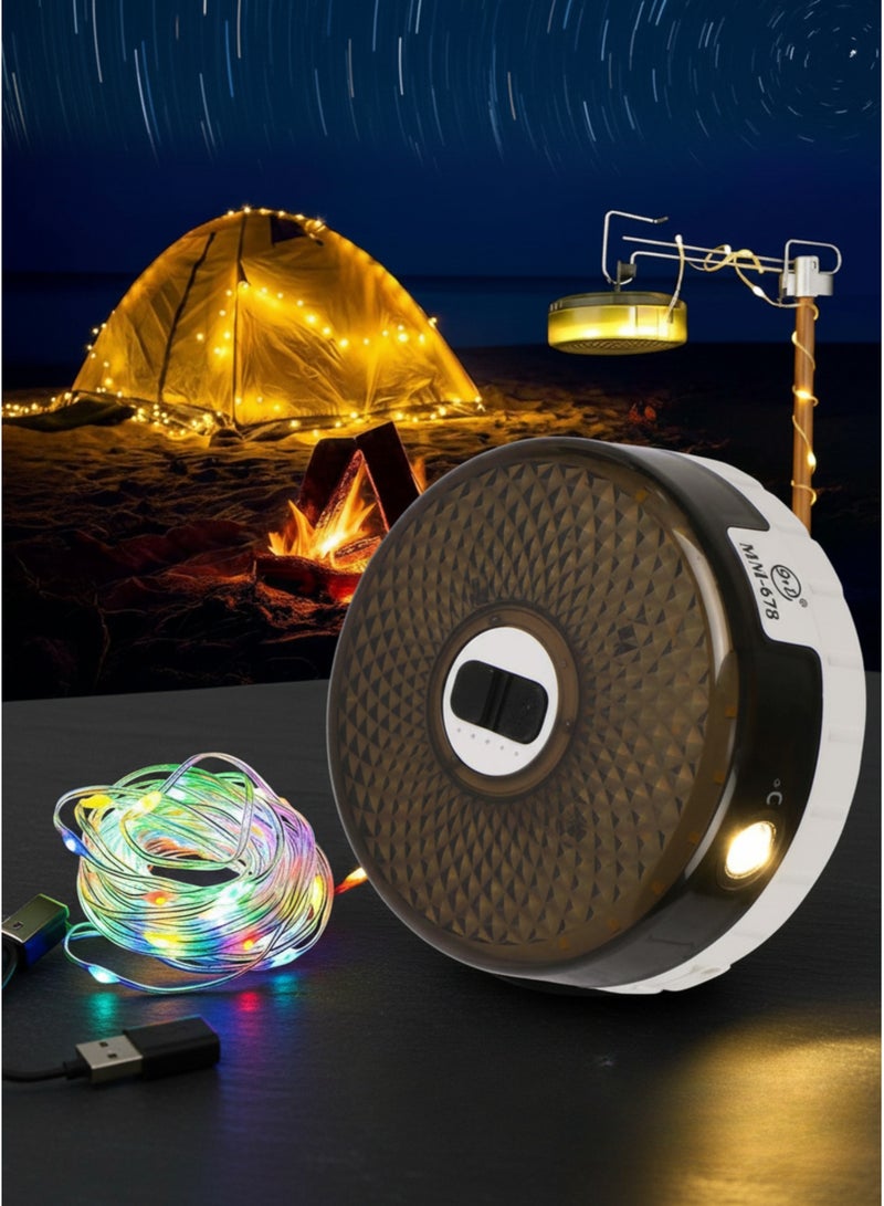 فيكسا برو مصباح تخييم LED قابل لإعادة الشحن وفانوس محمول - بطارية 2000 مللي أمبير/ساعة، سلسلة أضواء بطول 12 مترًا، 8 أوضاع للاستخدام في الهواء الطلق والخيام والمشي لمسافات طويلة - Image 1