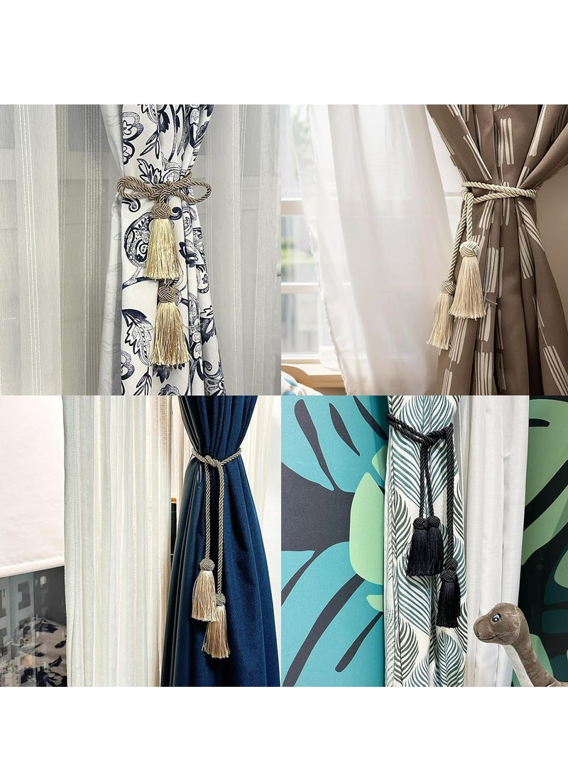 4-Pack Curtain Tiebacks with Tassels - Gold Decorative Rope for Window Drapes