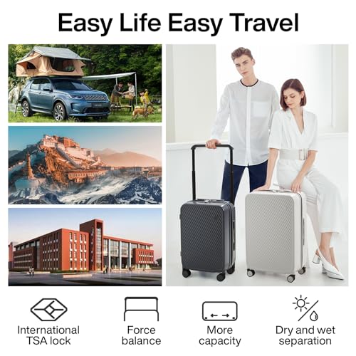 mixi Carry On Luggage Airline Approved 20'' Lightweight Luggage Wide Handle PC Hardshell Suitcases with Spinner Wheels & TSA Lock, Rock Gray - Image 2