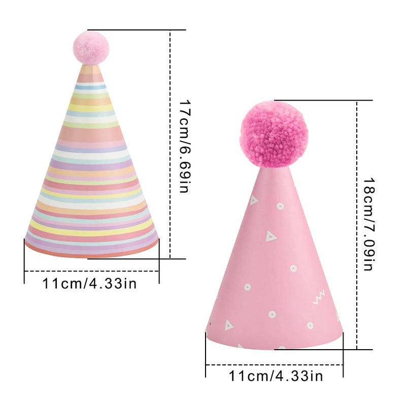 LUUFAN 10Pcs Birthday Party Cone Hats with Pom Poms, Paper Party Hats Decoration For Adults and Kids (10 Pcs) - Image 2