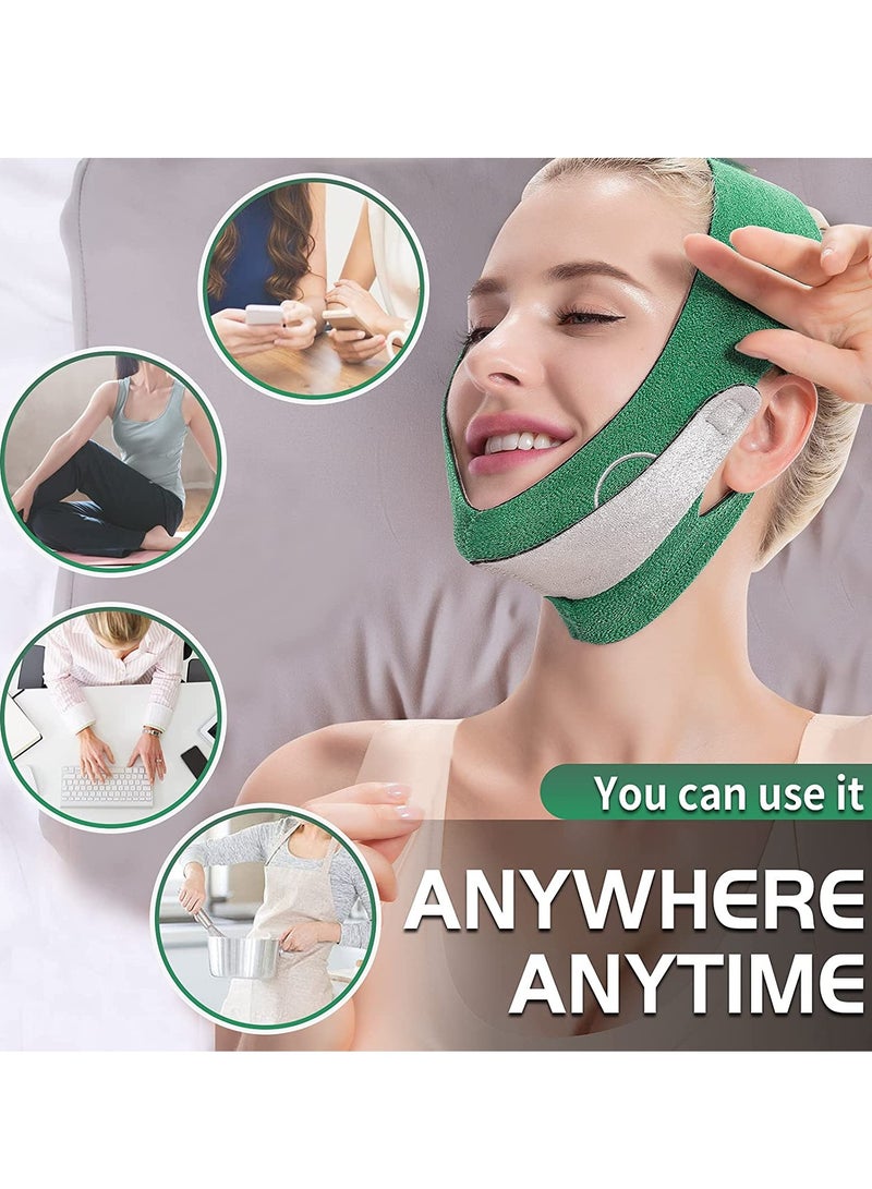 إسكدنيا مخفض الذقن المزدوج، قناع رفع خط V، حزام تنحيف الوجه القابل للتنفس، حزام رفع الذقن والخدود لإعادة الاستخدام لتشكيل خط V للنساء والرجال (أخضر) - Image 3