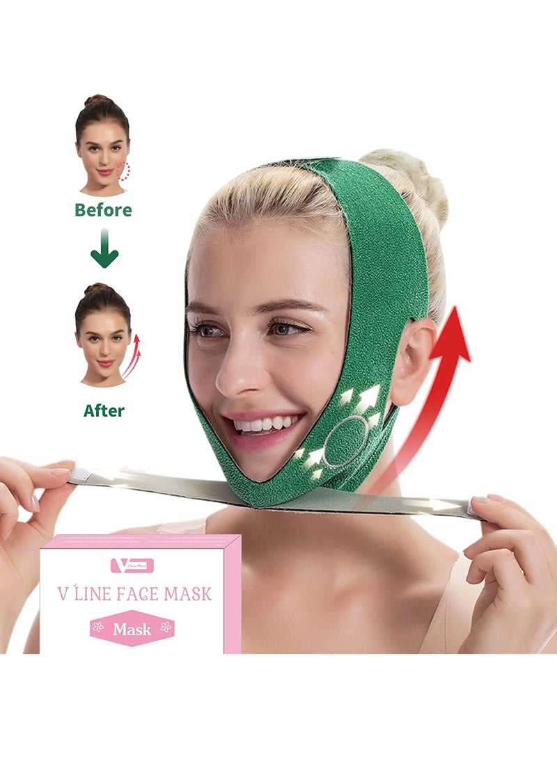 إسكدنيا مخفض الذقن المزدوج، قناع رفع خط V، حزام تنحيف الوجه القابل للتنفس، حزام رفع الذقن والخدود لإعادة الاستخدام لتشكيل خط V للنساء والرجال (أخضر) - Image 1