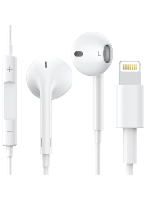 Wired Headphones for iPhones with Lightining Connector for iPhone Earbuds with Mic & Volume Control Compatible with iPhone14/13/12/11/ipad 14/13/12/11/X/8/7, Support All iOS System - White