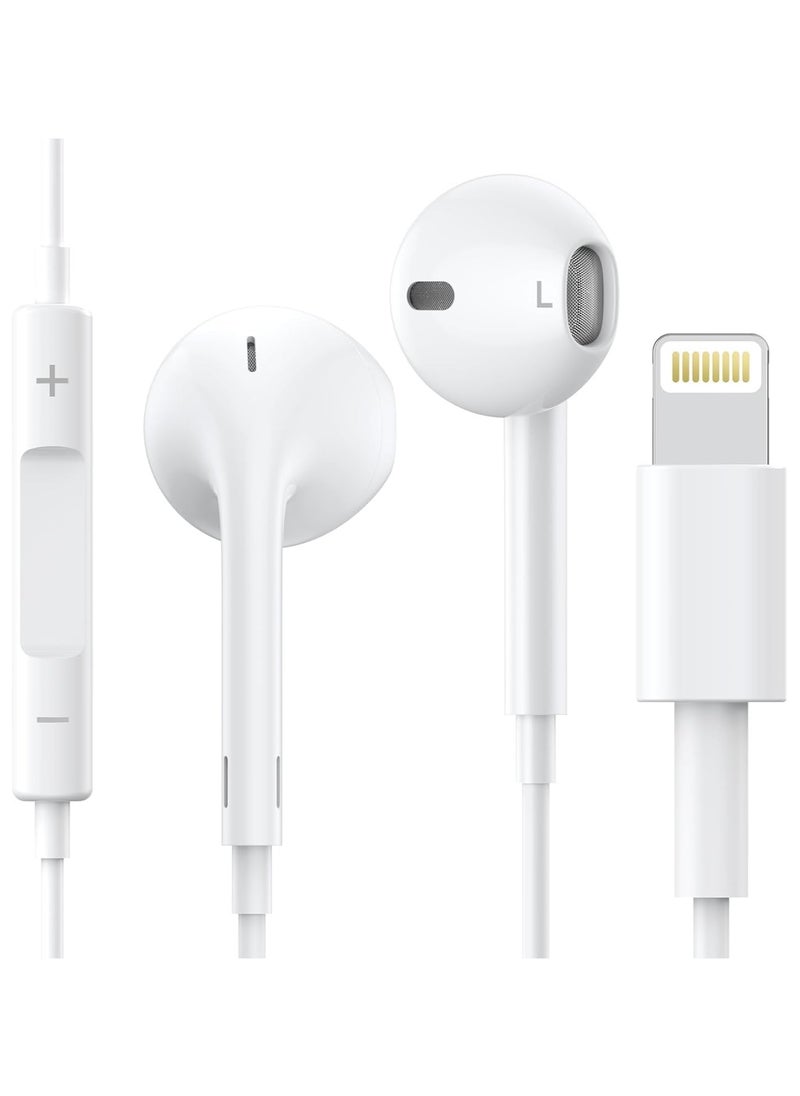 Wired Headphones for iPhones with Lightining Connector for iPhone Earbuds with Mic & Volume Control Compatible with iPhone14/13/12/11/ipad 14/13/12/11/X/8/7, Support All iOS System - White