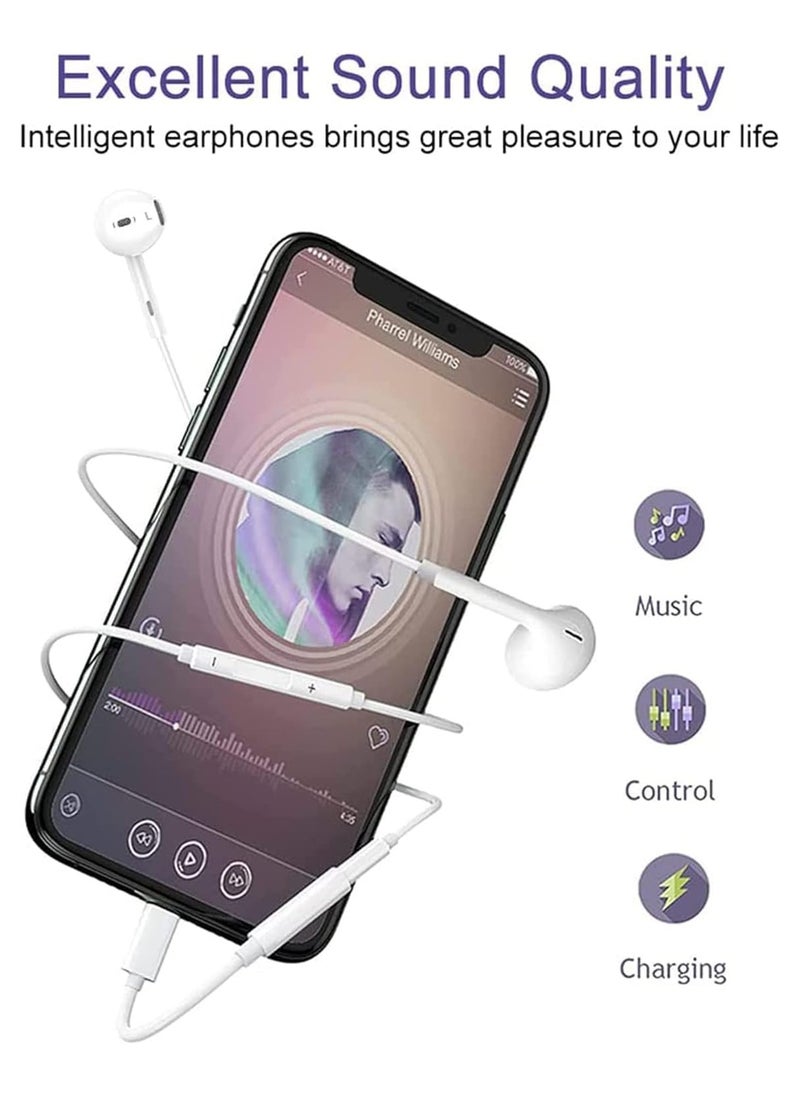 Wired Headphones for iPhones with Lightining Connector for iPhone Earbuds with Mic & Volume Control Compatible with iPhone14/13/12/11/ipad 14/13/12/11/X/8/7, Support All iOS System - White