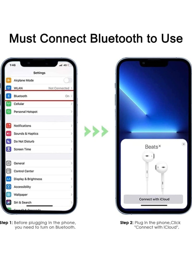 Wired Headphones for iPhones with Lightining Connector for iPhone Earbuds with Mic & Volume Control Compatible with iPhone14/13/12/11/ipad 14/13/12/11/X/8/7, Support All iOS System - White