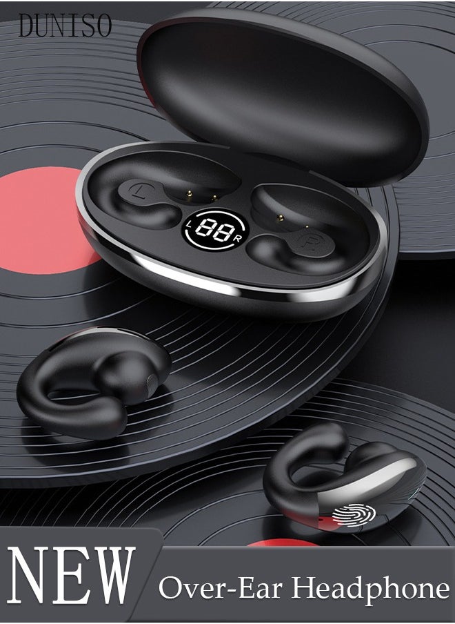 DUNISO Wireless Headphones Bluetooth Ear Clip Earphones Open Ear with Mic Wireless Charging Case LED Power Display and Touch Control for Running Sport Gym  - Image 1