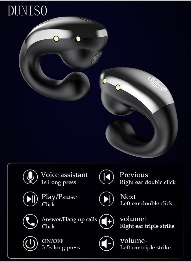 DUNISO Wireless Headphones Bluetooth Ear Clip Earphones Open Ear with Mic Wireless Charging Case LED Power Display and Touch Control for Running Sport Gym  - Image 2