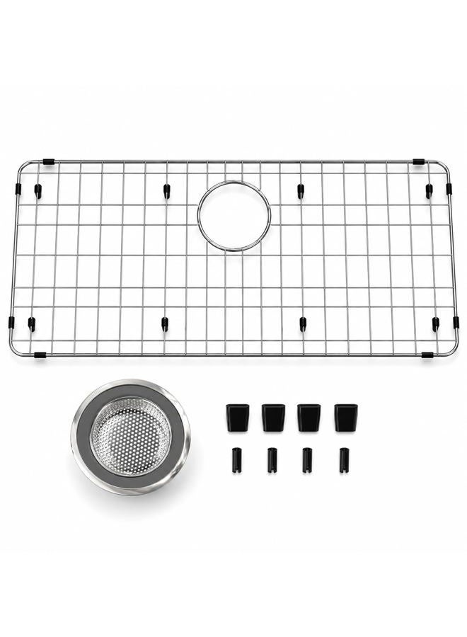iPEGTOP Sink Bottom Grid, Stainless Steel Sink Protector 28"x 15" Centered Drain Hole with Corner Radius, Sink Grate for Bottom of Kitchen Single Sink Bowl with Hole,One-Piece - Image 1