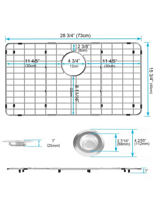 iPEGTOP Sink Bottom Grid, Stainless Steel Sink Protector 28"x 15" Centered Drain Hole with Corner Radius, Sink Grate for Bottom of Kitchen Single Sink Bowl with Hole,One-Piece - Image 3