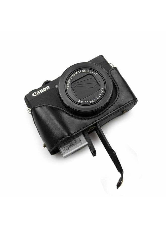 Rieibi G7X II/G7X III Leather Camera Case - Vintage Black Beauty Case with Strap for Canon PowerShot G7 X Mark II/III DSLR  - Image 4